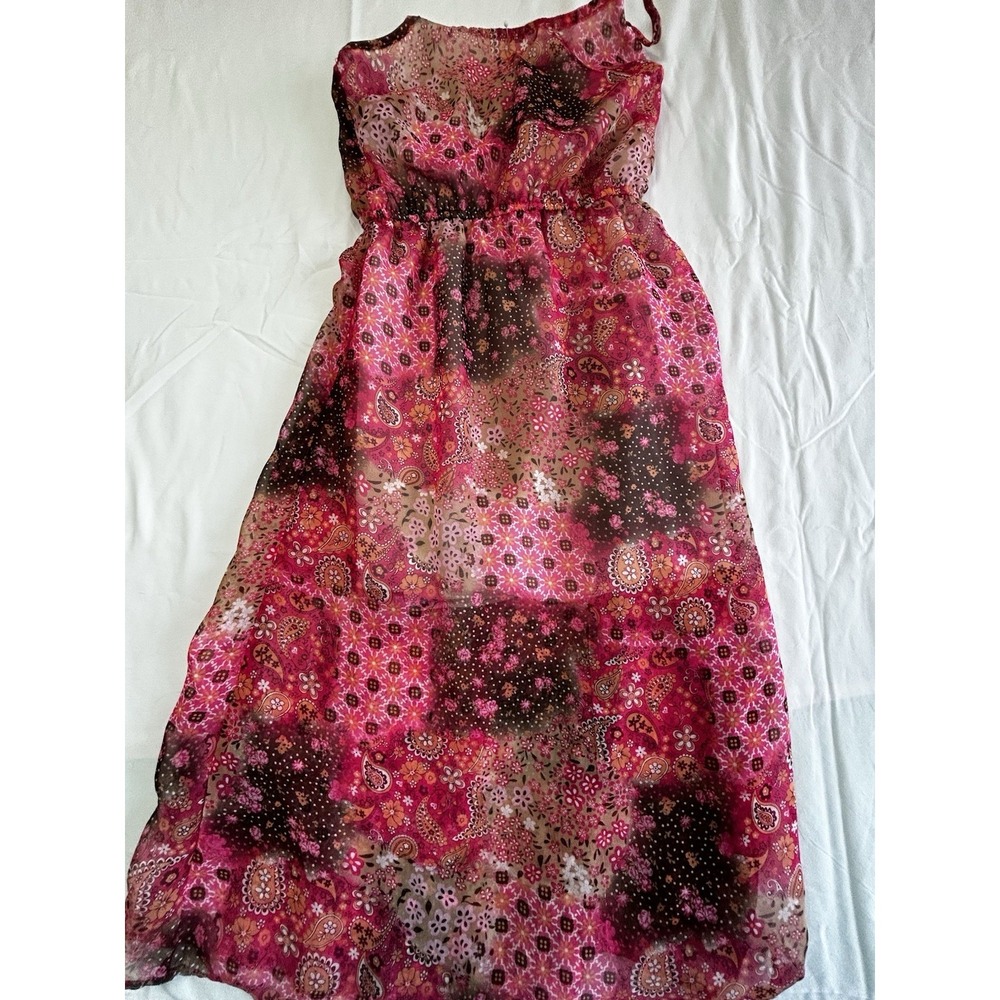 Vintage Havana Flowy Chiffon Lined Summer Thin Strap Dress Floral L Midi Y2K